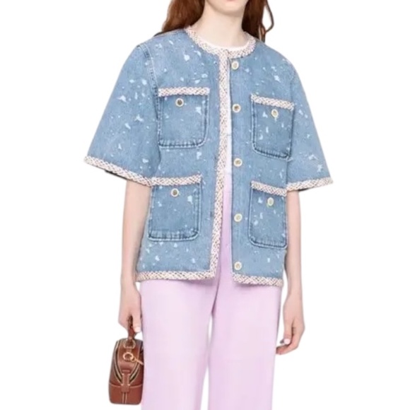 Sandro Distressed Short-Sleeve Denim Jacket - Picture 15 of 15